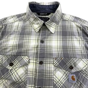 Carhartt Rugged Flex Shirt Men’s M Gray Yellow Plaid Relaxed Fit Pockets
